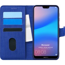 Microsonic Huawei P20 Lite Kılıf Fabric Book Wallet Lacivert