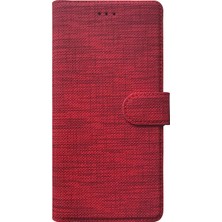 Microsonic Oppo A52 Kılıf Fabric Book Wallet Kırmızı