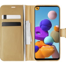 Microsonic Samsung Galaxy A21s Kılıf Delux Leather Wallet Gold