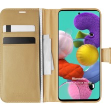 Microsonic Samsung Galaxy A51 Kılıf Delux Leather Wallet Gold