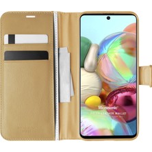 Microsonic Samsung Galaxy A71 Kılıf Delux Leather Wallet Gold