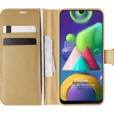 Microsonic Samsung Galaxy M21 Kılıf Delux Leather Wallet Gold