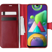 Microsonic Samsung Galaxy M21 Kılıf Delux Leather Wallet Kırmızı