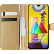 Microsonic Samsung Galaxy M31 Kılıf Delux Leather Wallet Gold