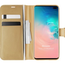 Microsonic Samsung Galaxy S10 Plus Kılıf Delux Leather Wallet Gold