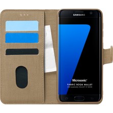 Microsonic Samsung Galaxy S7 Edge Kılıf Fabric Book Wallet Gold