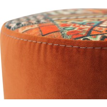 Arasta Ece Ahşap Ayaklı Silindir Kilim Tarçın Puf Tabure