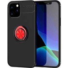 Tekno Grup Apple iPhone 12 (6.7'') Kılıf Ultra Korumalı Yüzüklü Manyetik Ravel Silikon + Cam Ekran Koruyucu Siyah - Kırmızı