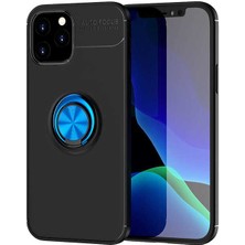 Tekno Grup Apple iPhone 12 Max (6.1'') Kılıf Ultra Korumalı Yüzüklü Manyetik Ravel Silikon + Tam Kaplayan 5D Cam Ekran Koruyucu Siyah - Mavi