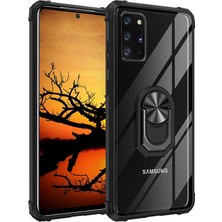 Tekno Grup Samsung Galaxy Note 20 Kılıf Korumalı Yüzüklü Standlı Mola Kapak + Tam Kaplayan 6D Polymer Nano Ekran Koruyucu Siyah