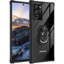 Tekno Grup Samsung Galaxy Note 20 Ultra Kılıf Korumalı Yüzüklü Standlı Mola Kapak + Tam Kaplayan 6D Polymer Nano Ekran Koruyucu Siyah