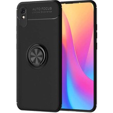 Tekno Grup Xiaomi Redmi 9A Kılıf Ultra Korumalı Yüzüklü Manyetik Ravel Silikon + Cam Ekran Koruyucu Siyah