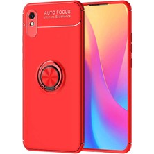 Tekno Grup Xiaomi Redmi 9A Kılıf Ultra Korumalı Yüzüklü Manyetik Ravel Silikon + Cam Ekran Koruyucu Kırmızı