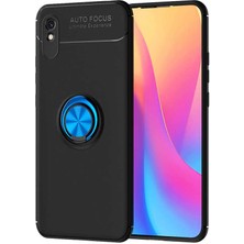 Tekno Grup Xiaomi Redmi 9A Kılıf Ultra Korumalı Yüzüklü Manyetik Ravel Silikon + Cam Ekran Koruyucu Siyah - Mavi