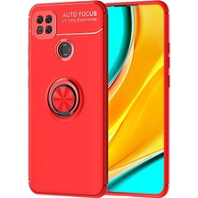 Tekno Grup Xiaomi Redmi 9C Kılıf Ultra Korumalı Yüzüklü Manyetik Ravel Silikon + Cam Ekran Koruyucu Kırmızı