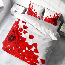 MonoHome Beyaz Güller 3D Pamuk Saten Çift Kişilik Nevresim Takımı