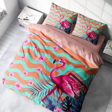 Monohome Turkuaz Flamingo 3D Çift Kişilik Nevresim Takımı