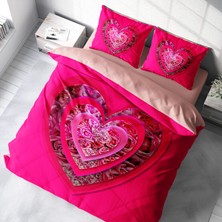 Monohome Pink Heart 3D Pamuk Saten Çift Kişilik Nevresim Takımı
