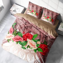 Monohome Brown & Rose 3D Pamuk Saten Çift Kişilik Nevresim Takımı