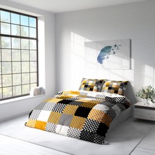 MonoHome Checkers 3D Pamuk Saten Çift Kişilik Nevresim Takımı