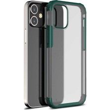 Coverzone Apple iPhone 12 5.4" Kılıf Kenarları Renkli Voldi Şeffaf Silikon Koruma Koyu Yeşil
