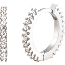 Afrodit Silver Rodyum Korumalı 13 mm Taşlı Halka Gümüş Küpe
