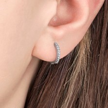 Afrodit Silver Rodyum Korumalı 13 mm Taşlı Halka Gümüş Küpe