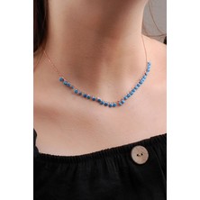 Sümer Telkari Rose Gümüş Turkuaz Choker Kolye 6584