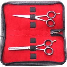 Solingen Profesyonel Kesim Makası Gümüş Renkli Kuaför Makası ve Efile (Ara Makası) Çanta Seti Yeşil