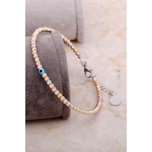 Sümer Telkari Dorissa Altın Yaldızlı Rose Gümüş Nazar Boncuklu Bilezik 3362