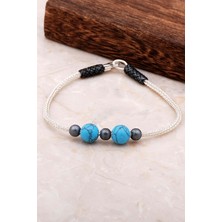 Sümer Telkari Kazaziye Işlemeli Turkuaz Gümüş Bileklik 3262