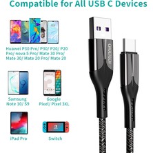 Choetech 5A USB-C Süper Hızlı Şarj Kablosu - 1.2 Metre - Siyah