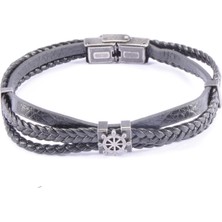 Tedz Collection Çelik Aksesuarlı Deri Bileklik