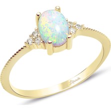 Lilarote Beyaz Opal Taşlı Oval Trend Yüzük