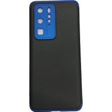 Case 4U Huawei P40 Pro Kılıf 3 Parçalı Tam Koruma Sert Mika Ays Kapak Siyah Mavi