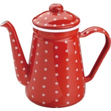 M&K Kitchen Ebru Emaye Kırmızı Kahve Demliği Vintage Nostalji 1,2 lt Ekd