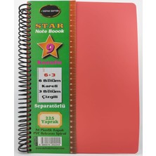 Defne Star Spiralli A4 Plastik Kapak Ayraçlı Defter 6 Kareli+3 Çizgili 225 Yaprak