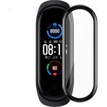 Case 4U Xiaomi Mi Band 6 / Mi Band 5 Tam Kaplayan Kavisli Cam Ekran Koruyucu Siyah