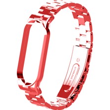 Case 4U Xiaomi Mi Band 6 / Mi Band 5 Akıllı Bileklik Metal Baklalı Kordon Kırmızı