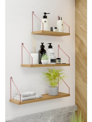 CatchMe  Duvar Rafı  3’lü Set Kitaplık Mutfak Banyo Yaşam Alanı Rose Gold  Kol