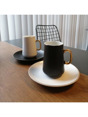 Biev Siyah Beyaz 6'lı Kahve Fincan Takımı