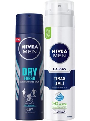 Nivea Dry Fresh Erkek Deosprey 150ml+TIRAŞ Jeli Hassas Ciltler Için 200 ml
