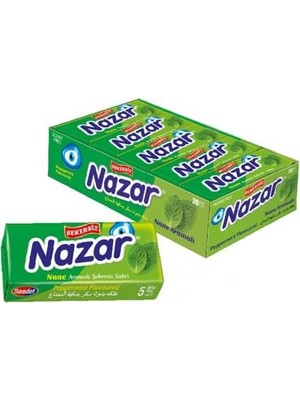 Nazar 5'li Nane Aromalı Sakız 20'li 7 gr Ferahlatıcı Nane Aromasıyla Alerjen İçermeyen