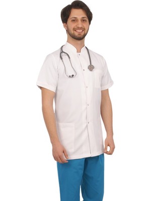 Emel Tekstil Doktor Erkek Beyaz Hakim Kısa Kol Önlük Alpaka Uniforma