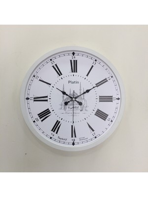 Platin Saat 36 cm Ahşap Beyaz İstanbul Duvar Saati