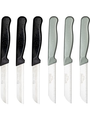 Solingen Simli Desen Bıçak Seti Siyah ve Gri 6'lı