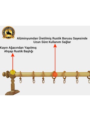 Perdejim Meşe Raysız Ahşap Rustik Perde Askısı - Rustik Borusu 100 cm