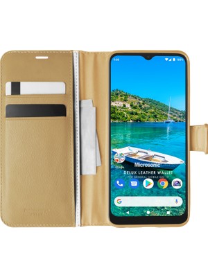 Microsonic General Mobile GM 10 Kılıf Delux Leather Wallet Gold
