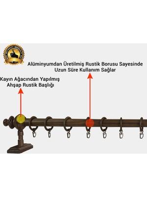 Perdejim Ceviz Raysız Ahşap Rustik Perde Askısı - Rustik Borusu 100 cm