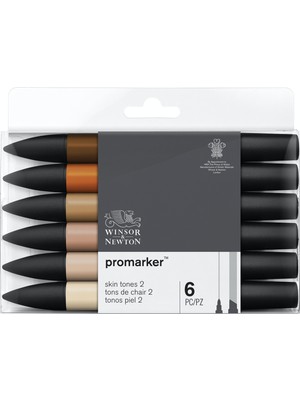 Winsor & Newton Promarker Grafik Kalemi 6'lı Set Skintones Renkli Kalemler Yüksek Performanslı